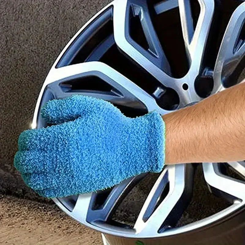 1Pair Cleaning Gloves Microfiber Coral Fleece Car Grooming Gloves Solid Five Finger Dust Removal Housework Absorbent Gloves