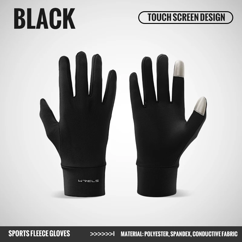 WRELS Winter Full Finger Gloves Windproof Fleece Cycling Motorcycle Fleece Gloves Thermal Elastic Touchscreen Running Gloves