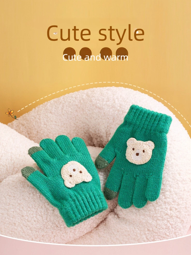 2-6 year old cartoon bear baby gloves with crochet hooks, thick winter warmth knitted gloves, boys, girls, and children's thick