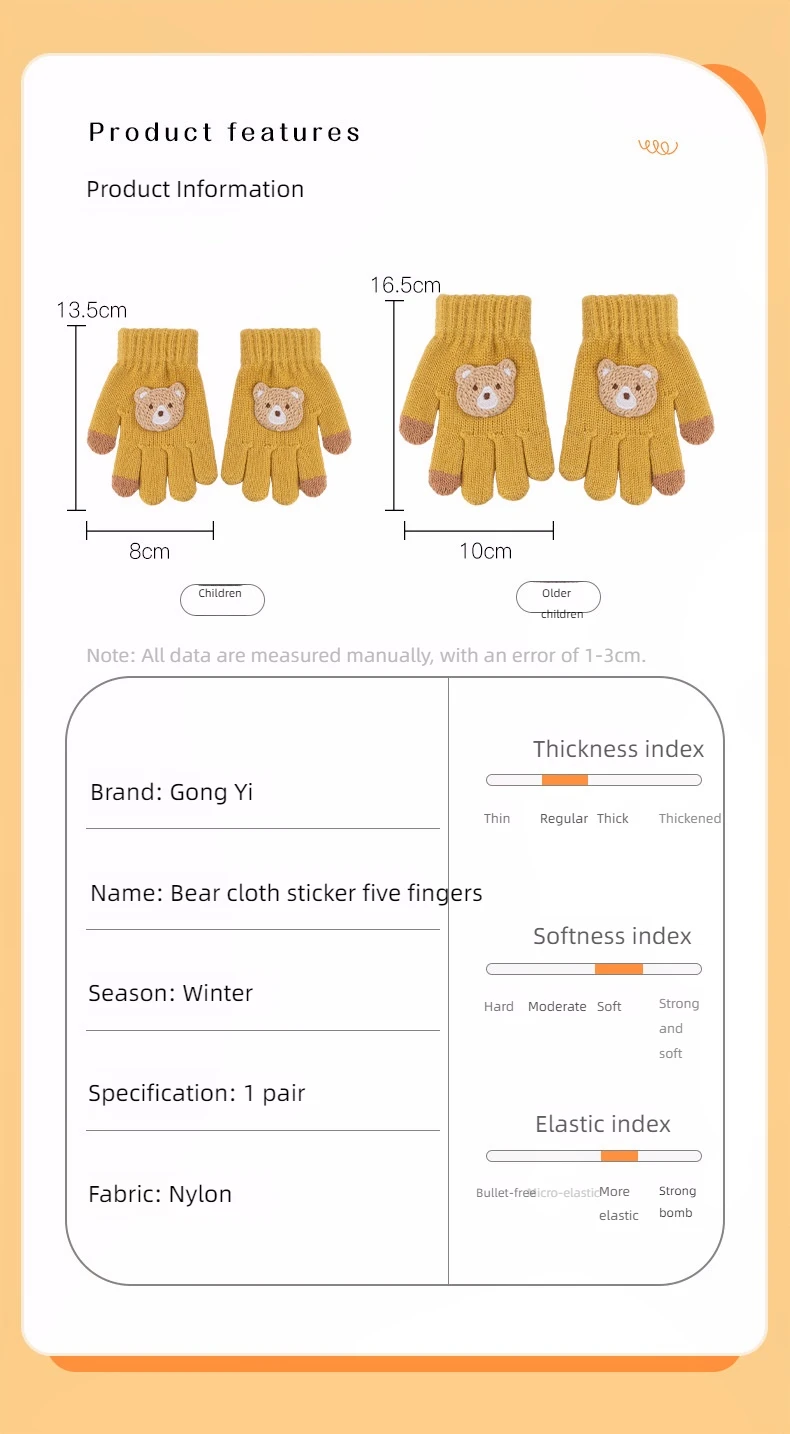 2-6 year old cartoon bear baby gloves with crochet hooks, thick winter warmth knitted gloves, boys, girls, and children's thick