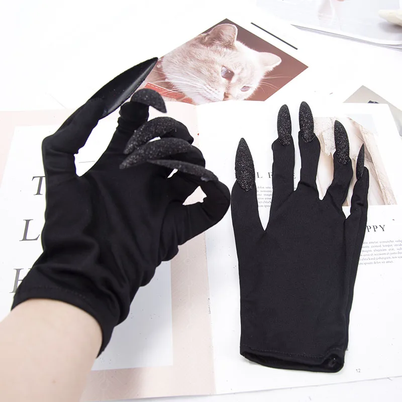 Halloween Gloves Makeup Black Nail Ghost Claw Dress Up Short Gloves Fashion Cosplay Halloween Performance Gloves Accessories