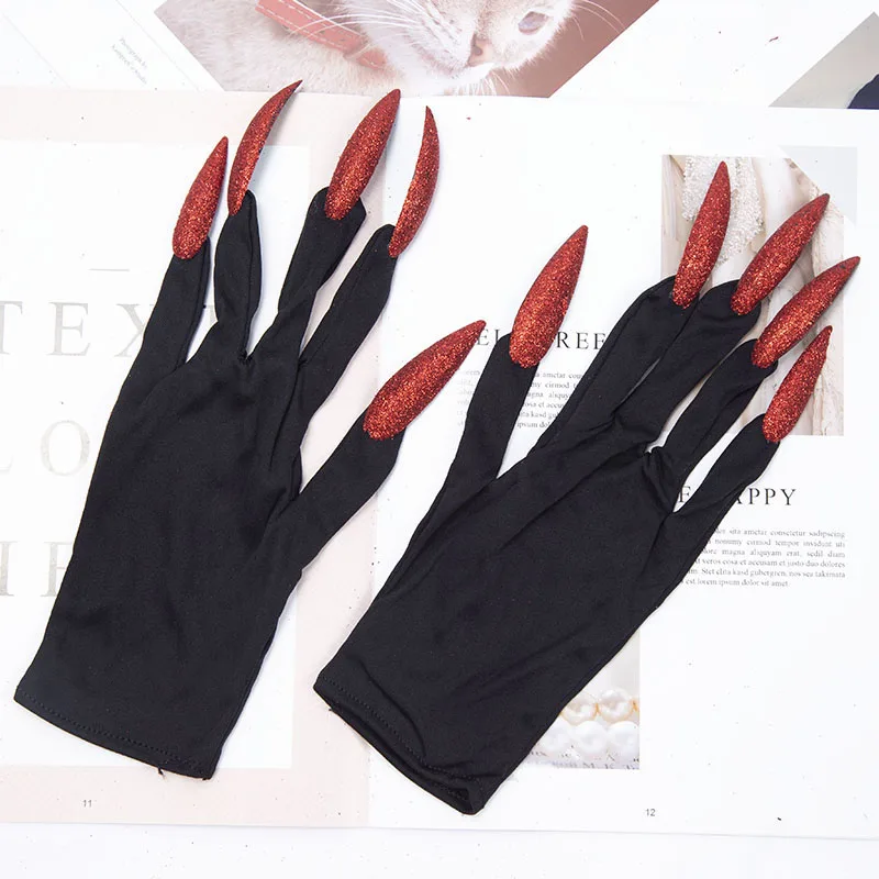 Halloween Gloves Makeup Black Nail Ghost Claw Dress Up Short Gloves Fashion Cosplay Halloween Performance Gloves Accessories