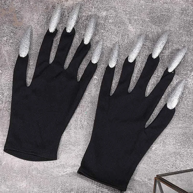 Halloween Gloves Makeup Black Nail Ghost Claw Dress Up Short Gloves Fashion Cosplay Halloween Performance Gloves Accessories