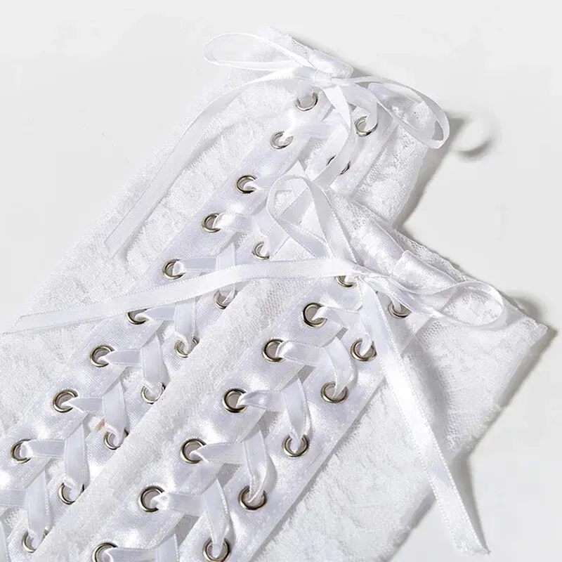 Women Sexy Lace Long Gloves Black Elbow Half-finger Gloves Ribbon Fingerless Fishnet Mesh Etiquette Party Gothic Lolita Gloves