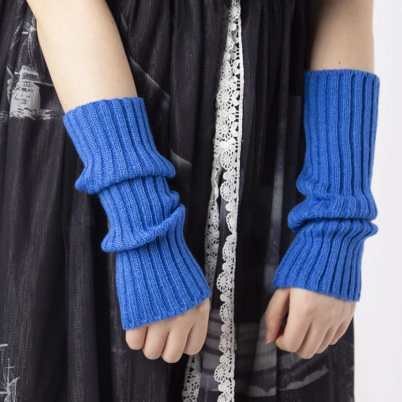 Women Fingerless Anime Gloves Arm Warmers Goth Knitted Kawaii Lolita Gloves Wrist Sleeves Harajuku Mittens Y2k White Accessories
