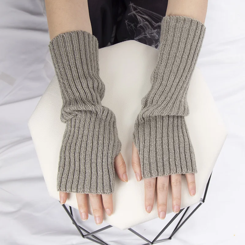Women Fingerless Anime Gloves Arm Warmers Goth Knitted Kawaii Lolita Gloves Wrist Sleeves Harajuku Mittens Y2k White Accessories