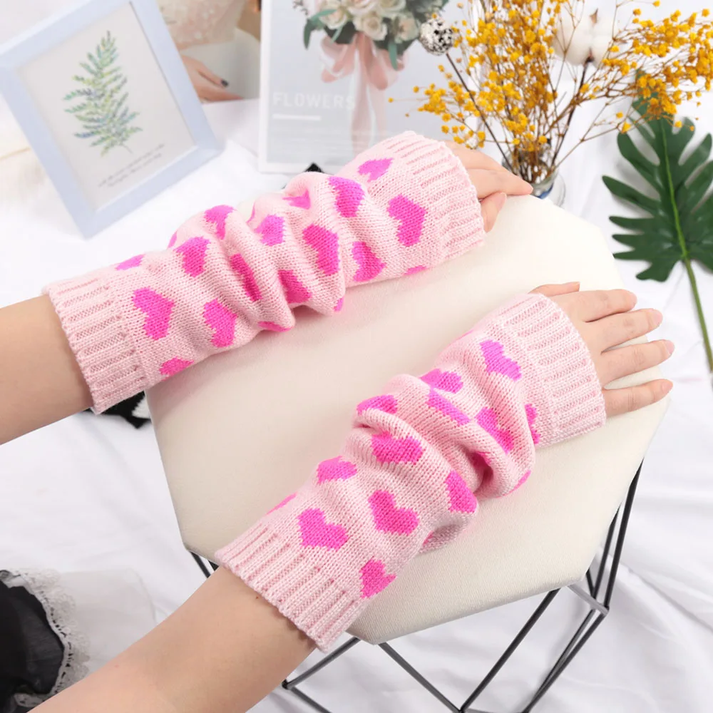 New Women Kawaii Lolita Arm Sleeve for Girl Arm Crochet Knitting Gothic Heart Warm Fingerless Warmer Autumn Winter Gloves