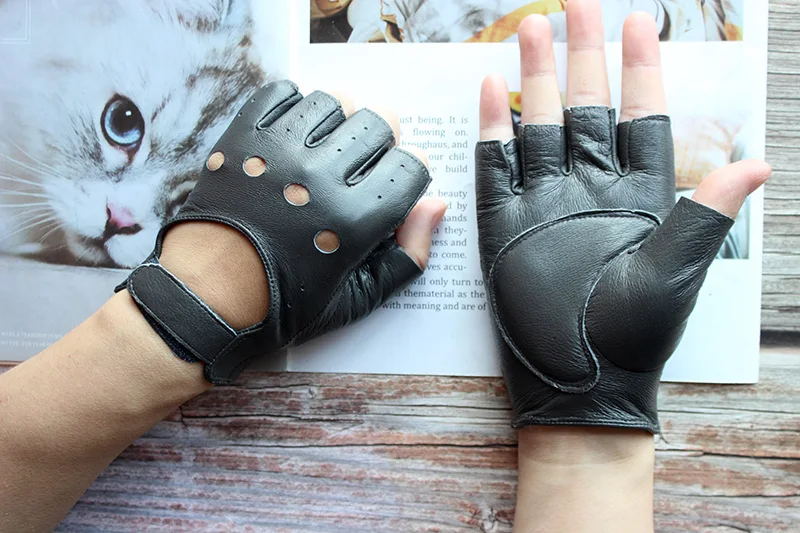 New Women Half Finger Leather Gloves Fashion Style Thin Colour Outdoor Sports Driving Riding Sheepskin Gloves