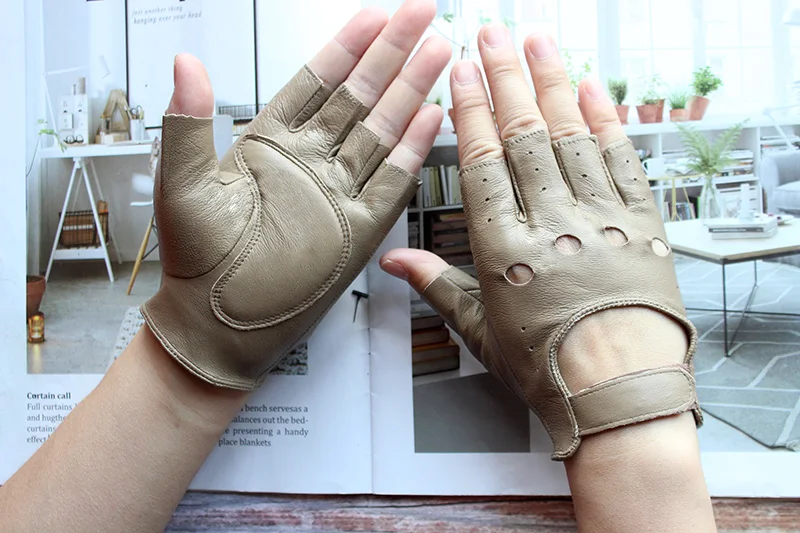 New Women Half Finger Leather Gloves Fashion Style Thin Colour Outdoor Sports Driving Riding Sheepskin Gloves