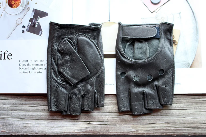 New Women Half Finger Leather Gloves Fashion Style Thin Colour Outdoor Sports Driving Riding Sheepskin Gloves