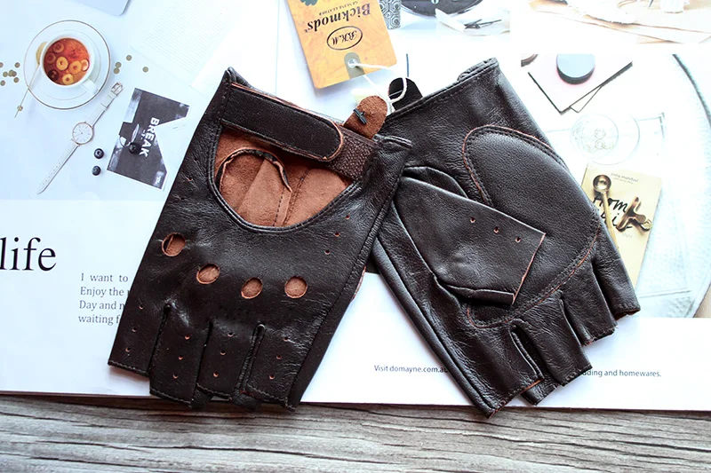 New Women Half Finger Leather Gloves Fashion Style Thin Colour Outdoor Sports Driving Riding Sheepskin Gloves
