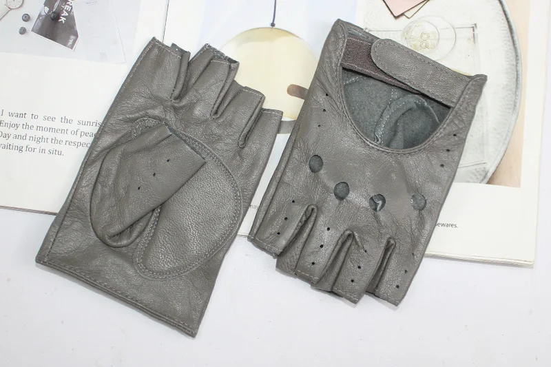 New Women Half Finger Leather Gloves Fashion Style Thin Colour Outdoor Sports Driving Riding Sheepskin Gloves