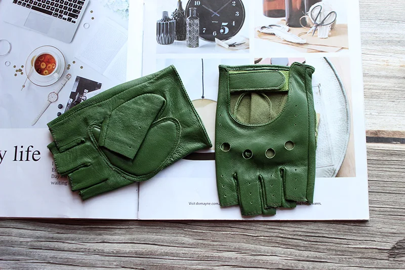 New Women Half Finger Leather Gloves Fashion Style Thin Colour Outdoor Sports Driving Riding Sheepskin Gloves