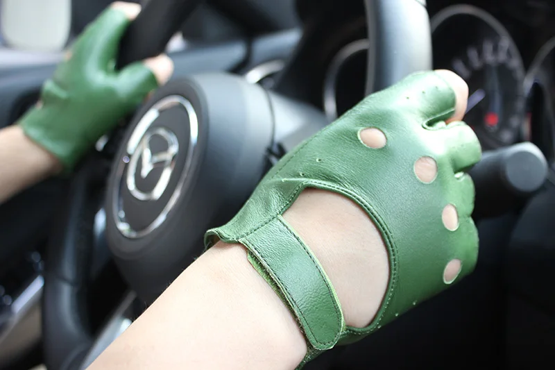 New Women Half Finger Leather Gloves Fashion Style Thin Colour Outdoor Sports Driving Riding Sheepskin Gloves