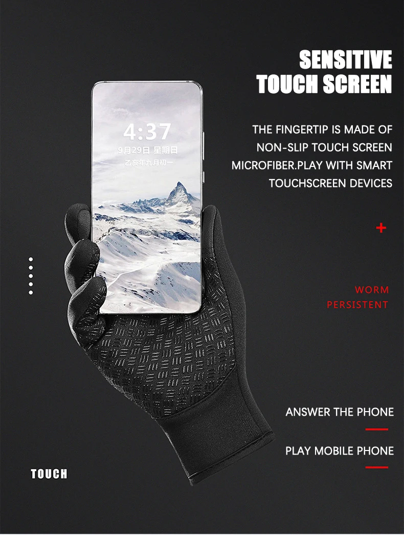 Winter Warm Touchscreen Men's Gloves Sports Fishing Water-Repellent Ski Army Bike Snowboard Skis Skid Zipper Ladies Gloves