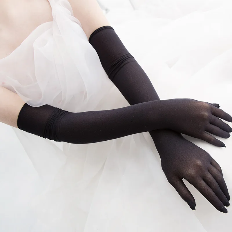 Women Sexy Seamless Ultra-thin Silk Black Stockings Gloves Solid High Elasticity Transparent Long Tight Sunscreen Arm sleeve