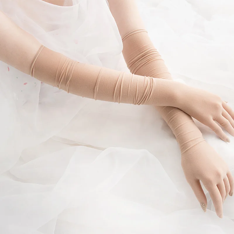 Women Sexy Seamless Ultra-thin Silk Black Stockings Gloves Solid High Elasticity Transparent Long Tight Sunscreen Arm sleeve