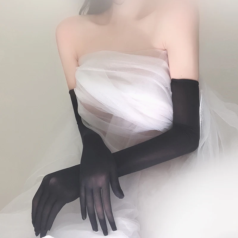 Women Sexy Seamless Ultra-thin Silk Black Stockings Gloves Solid High Elasticity Transparent Long Tight Sunscreen Arm sleeve