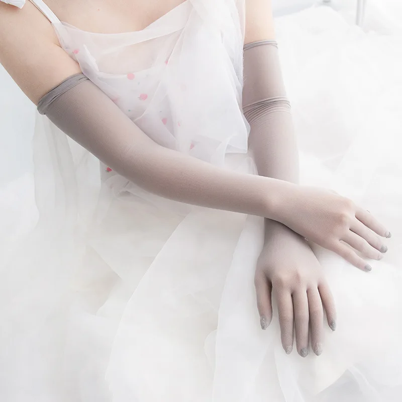 Women Sexy Seamless Ultra-thin Silk Black Stockings Gloves Solid High Elasticity Transparent Long Tight Sunscreen Arm sleeve
