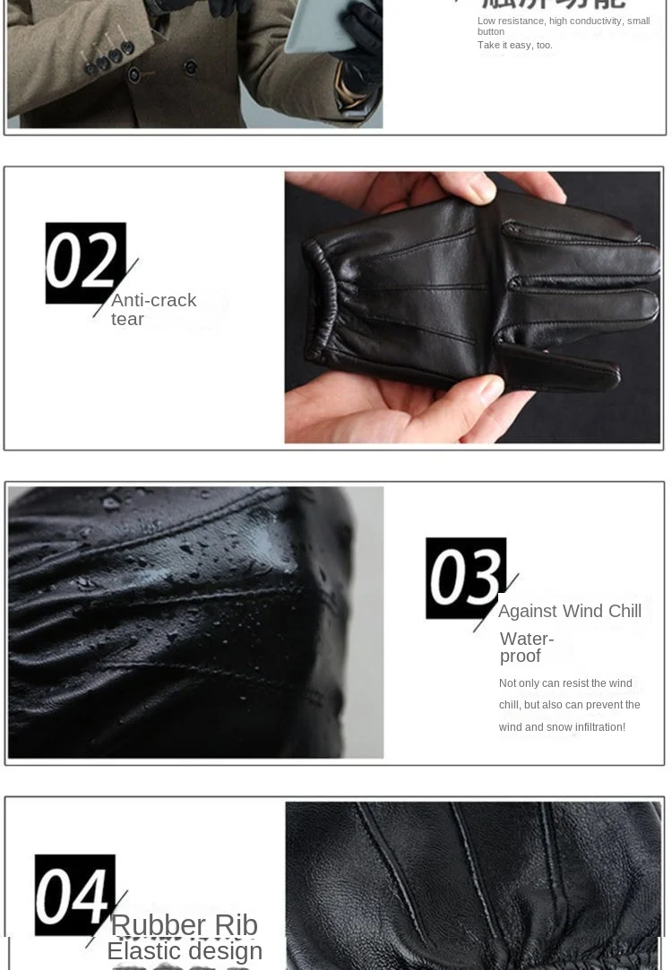 New Winter Gloves Men Women Black PU Leather Cashmere Warm Driving Gloves Mittens Touch Screen Waterproof Gloves