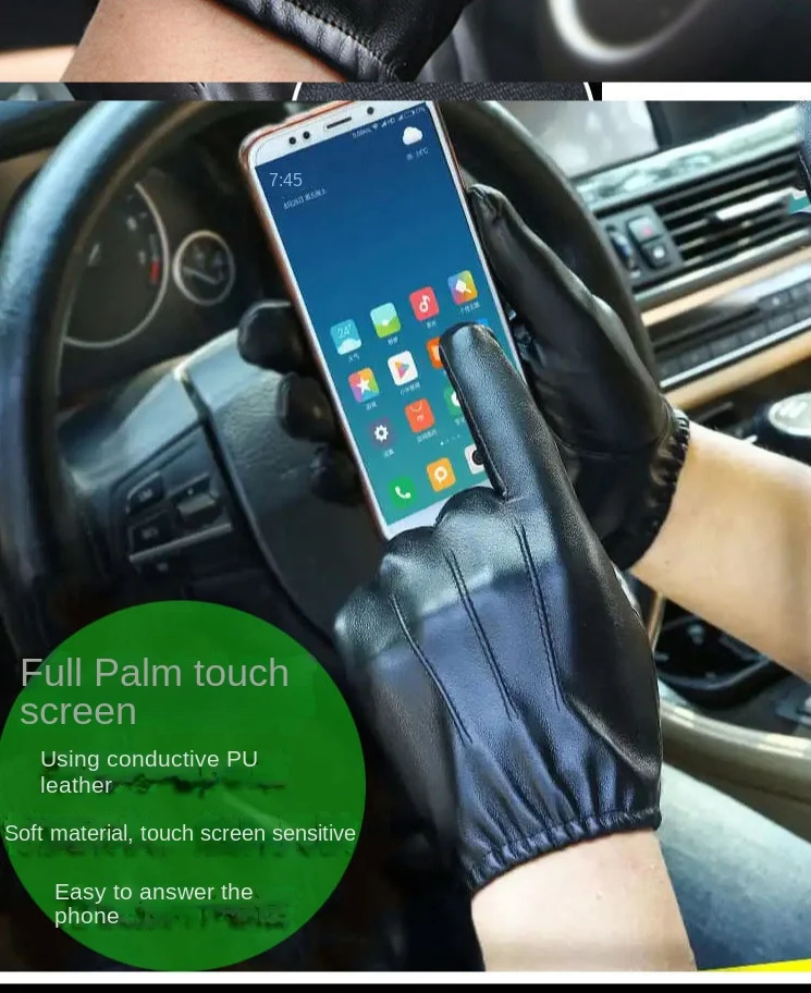 New Winter Gloves Men Women Black PU Leather Cashmere Warm Driving Gloves Mittens Touch Screen Waterproof Gloves