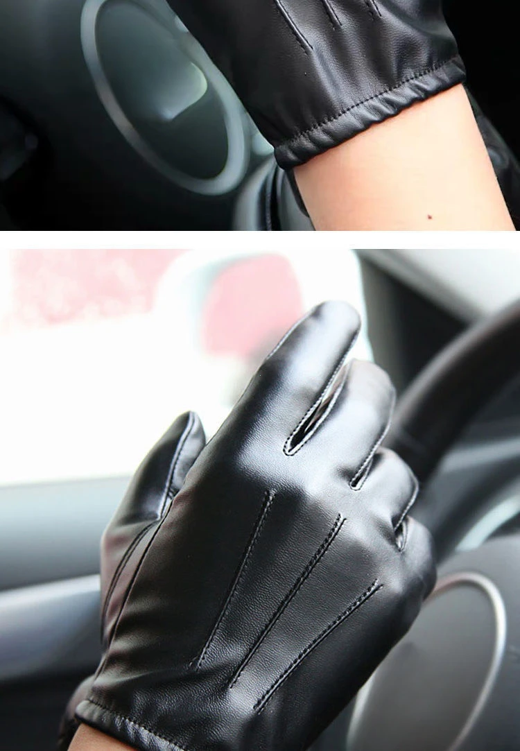 New Winter Gloves Men Women Black PU Leather Cashmere Warm Driving Gloves Mittens Touch Screen Waterproof Gloves