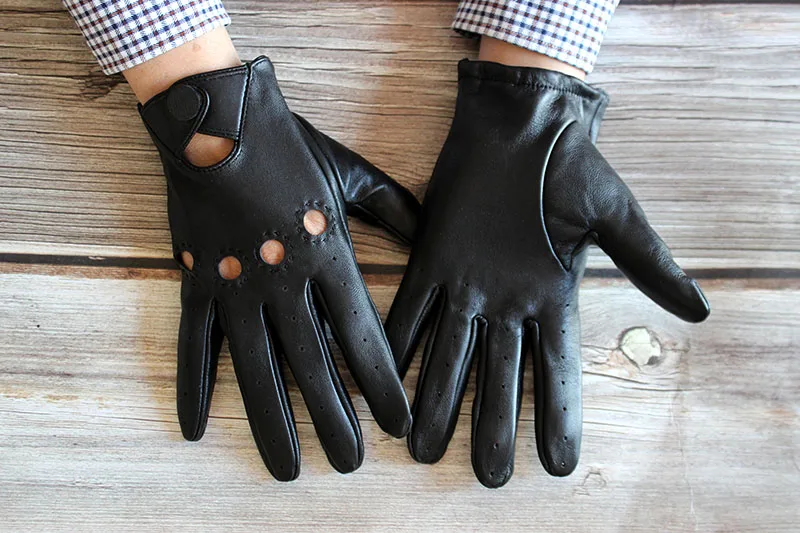 Men's Full Finger Sheepskin Leather Gloves for Spring And Autumn Thin Unlined Outdoor Motorcycle Riding And Driving Gloves