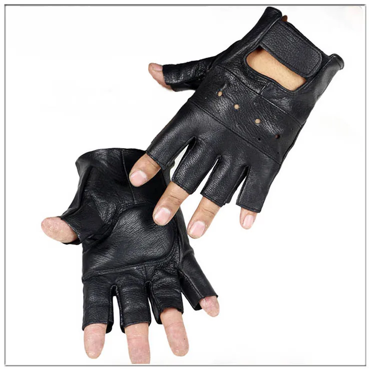 HOOLDW 2020 New Mens Sheep Leather Gloves Sport Driving Slip-resistant Gloves Fitness Half Finger Tactical Gloves Guantes Luva