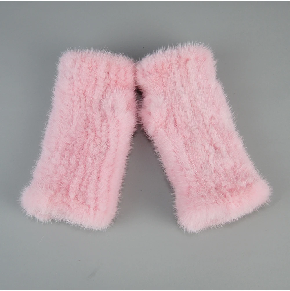 Lady Winter Real Mink Fur Gloves Hand Knitted Real Mink Fur Fingerless Gloves Women Warm Strong Elastic Real Mink Fur Mittens