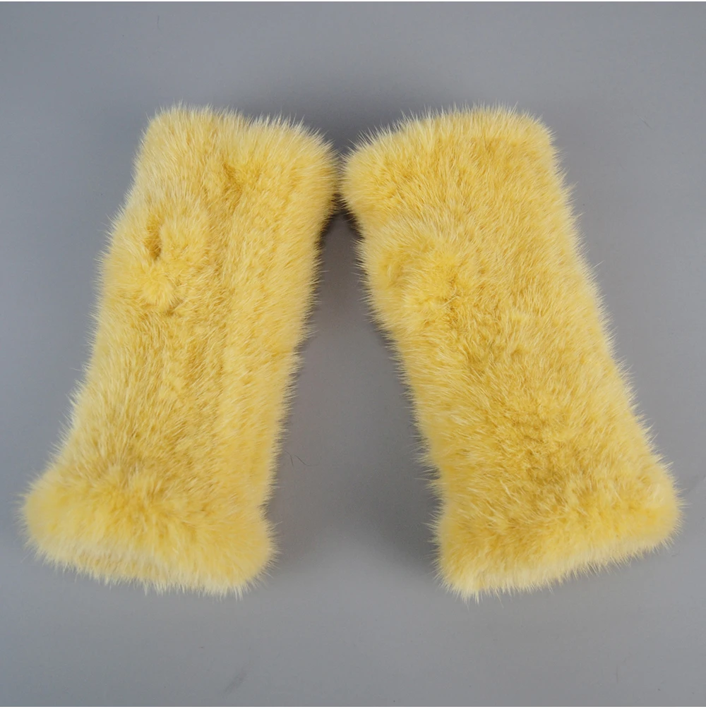 Lady Winter Real Mink Fur Gloves Hand Knitted Real Mink Fur Fingerless Gloves Women Warm Strong Elastic Real Mink Fur Mittens