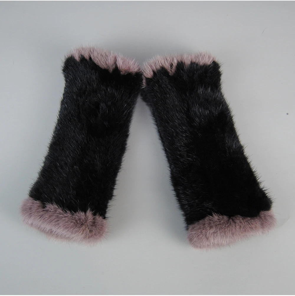 Lady Winter Real Mink Fur Gloves Hand Knitted Real Mink Fur Fingerless Gloves Women Warm Strong Elastic Real Mink Fur Mittens