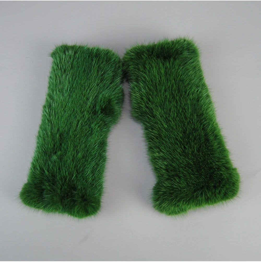 Lady Winter Real Mink Fur Gloves Hand Knitted Real Mink Fur Fingerless Gloves Women Warm Strong Elastic Real Mink Fur Mittens