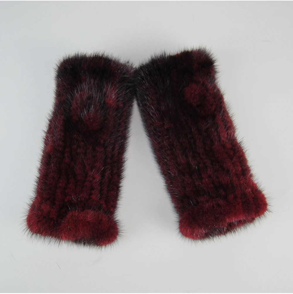 Lady Winter Real Mink Fur Gloves Hand Knitted Real Mink Fur Fingerless Gloves Women Warm Strong Elastic Real Mink Fur Mittens