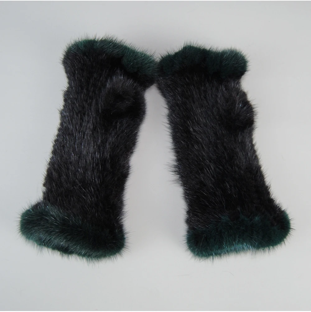 Lady Winter Real Mink Fur Gloves Hand Knitted Real Mink Fur Fingerless Gloves Women Warm Strong Elastic Real Mink Fur Mittens