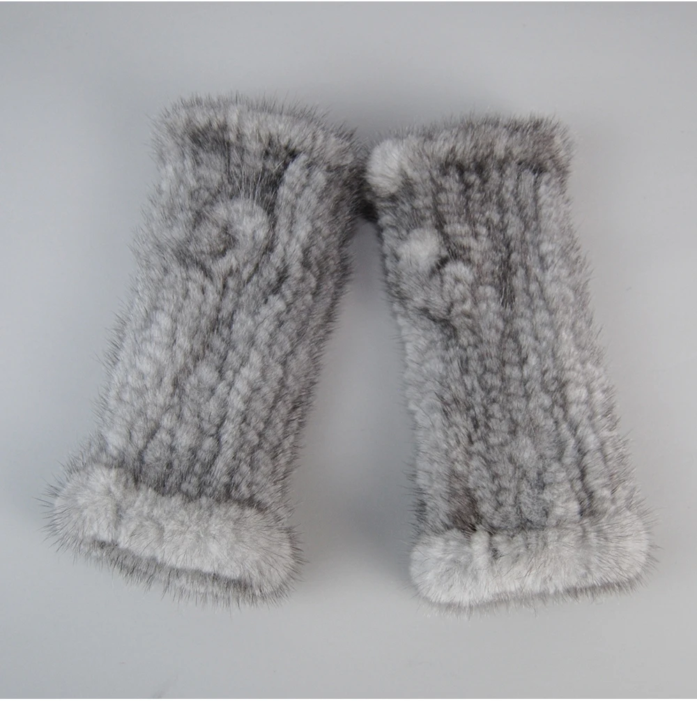 Lady Winter Real Mink Fur Gloves Hand Knitted Real Mink Fur Fingerless Gloves Women Warm Strong Elastic Real Mink Fur Mittens