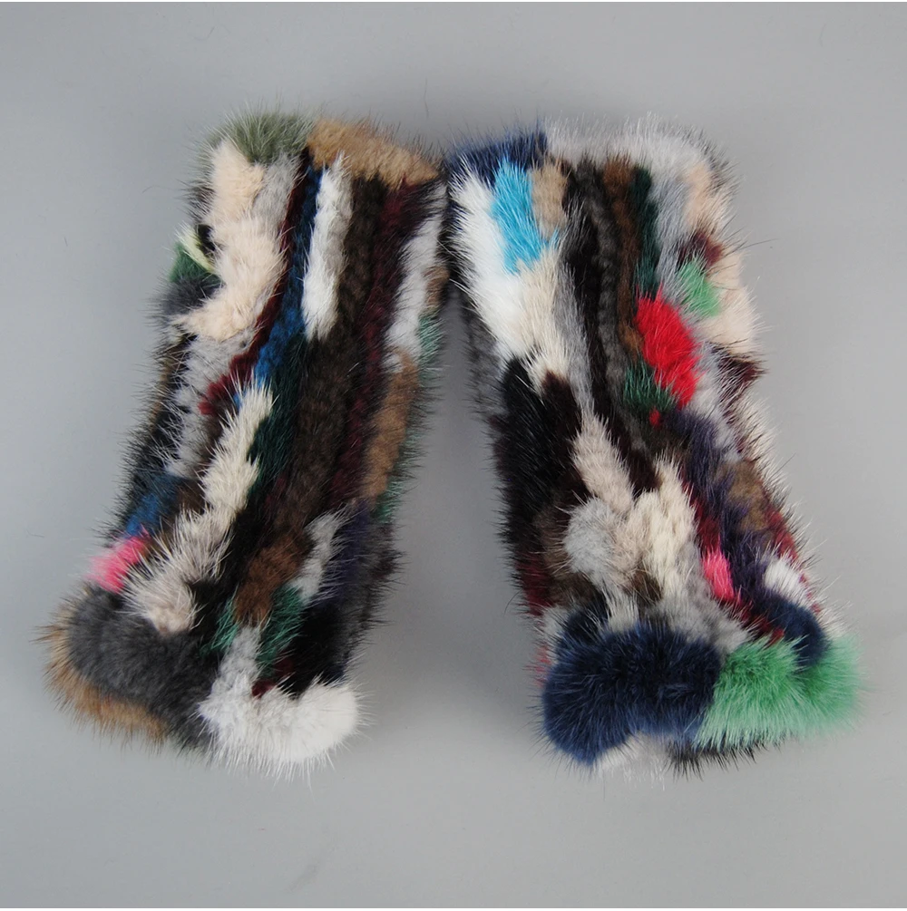 Lady Winter Real Mink Fur Gloves Hand Knitted Real Mink Fur Fingerless Gloves Women Warm Strong Elastic Real Mink Fur Mittens