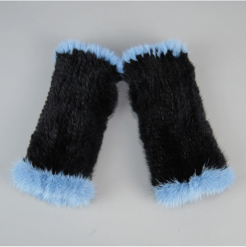 Lady Winter Real Mink Fur Gloves Hand Knitted Real Mink Fur Fingerless Gloves Women Warm Strong Elastic Real Mink Fur Mittens