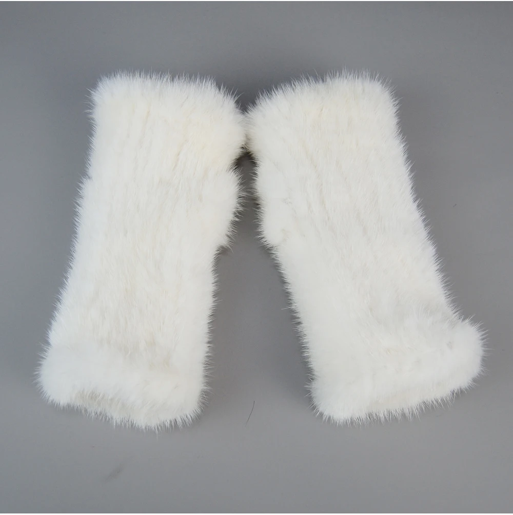 Lady Winter Real Mink Fur Gloves Hand Knitted Real Mink Fur Fingerless Gloves Women Warm Strong Elastic Real Mink Fur Mittens