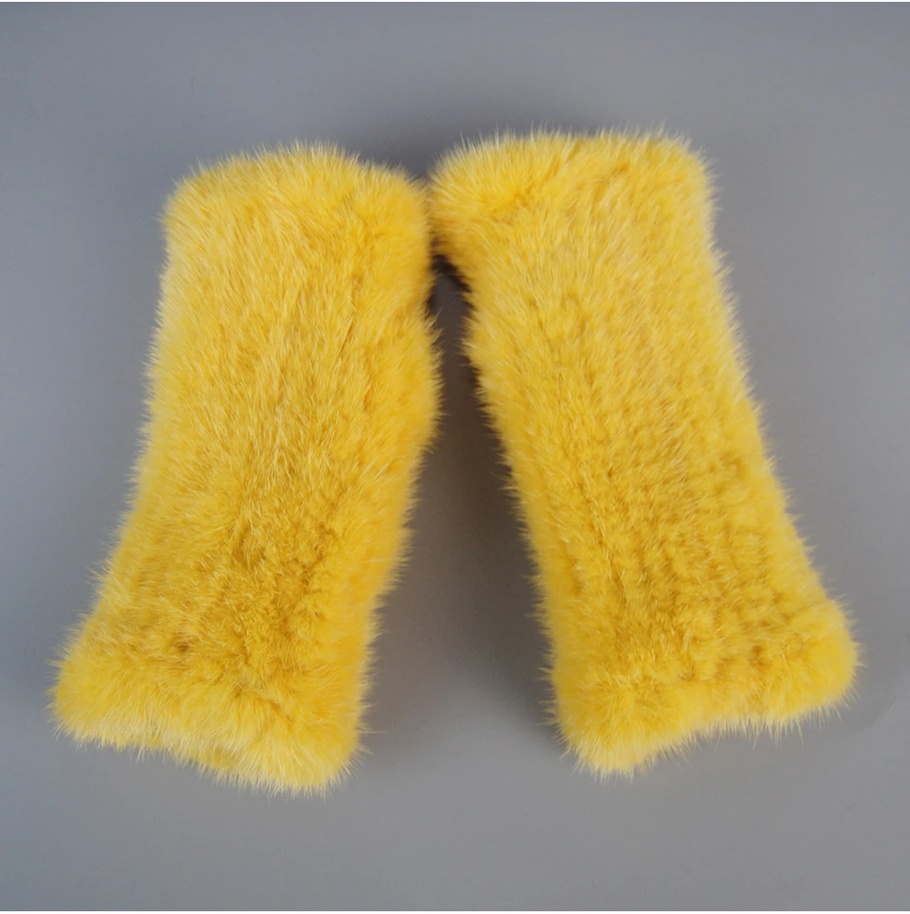 Lady Winter Real Mink Fur Gloves Hand Knitted Real Mink Fur Fingerless Gloves Women Warm Strong Elastic Real Mink Fur Mittens