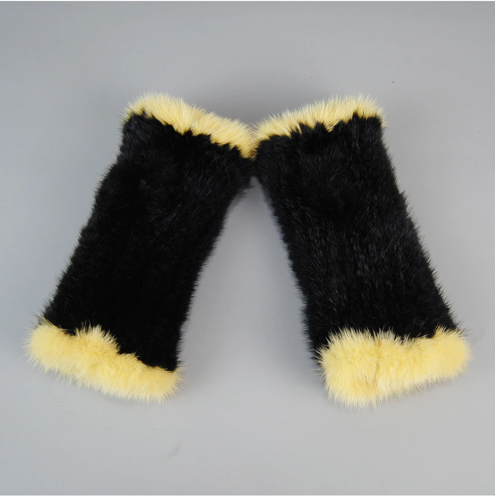 Lady Winter Real Mink Fur Gloves Hand Knitted Real Mink Fur Fingerless Gloves Women Warm Strong Elastic Real Mink Fur Mittens