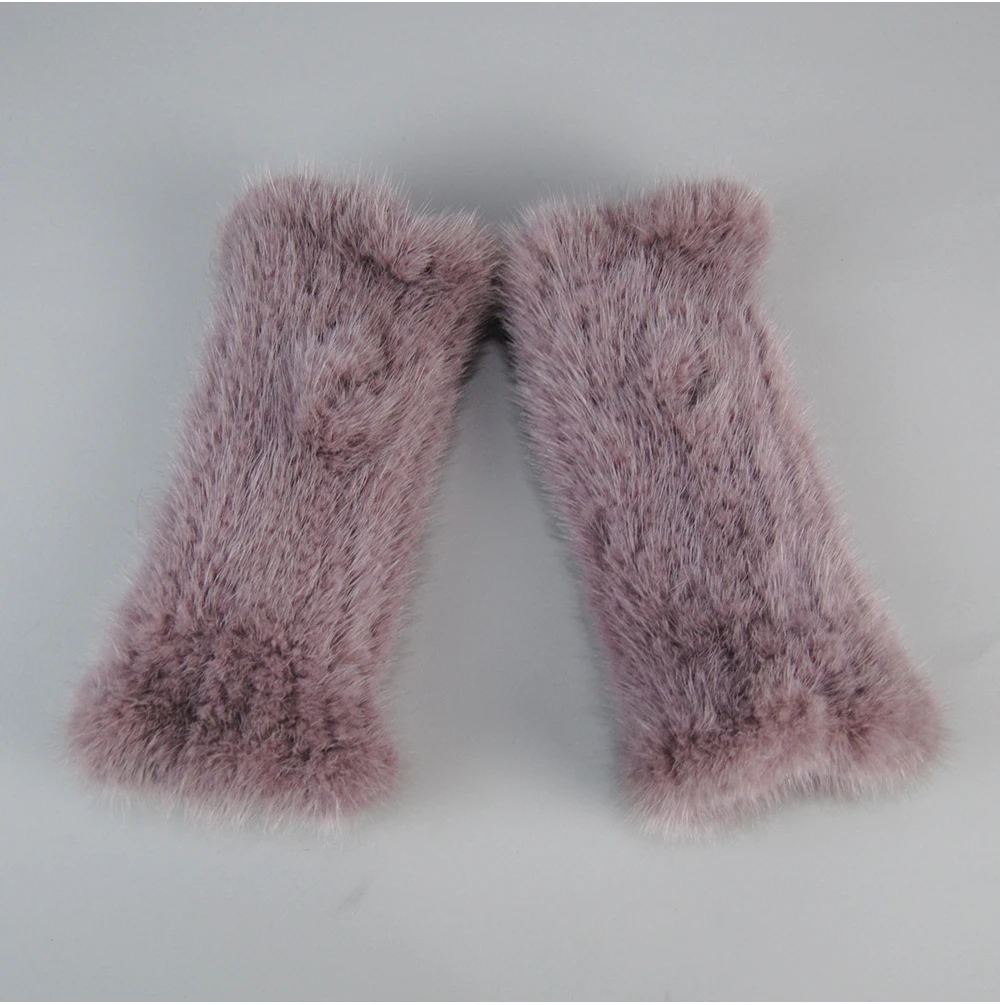 Lady Winter Real Mink Fur Gloves Hand Knitted Real Mink Fur Fingerless Gloves Women Warm Strong Elastic Real Mink Fur Mittens