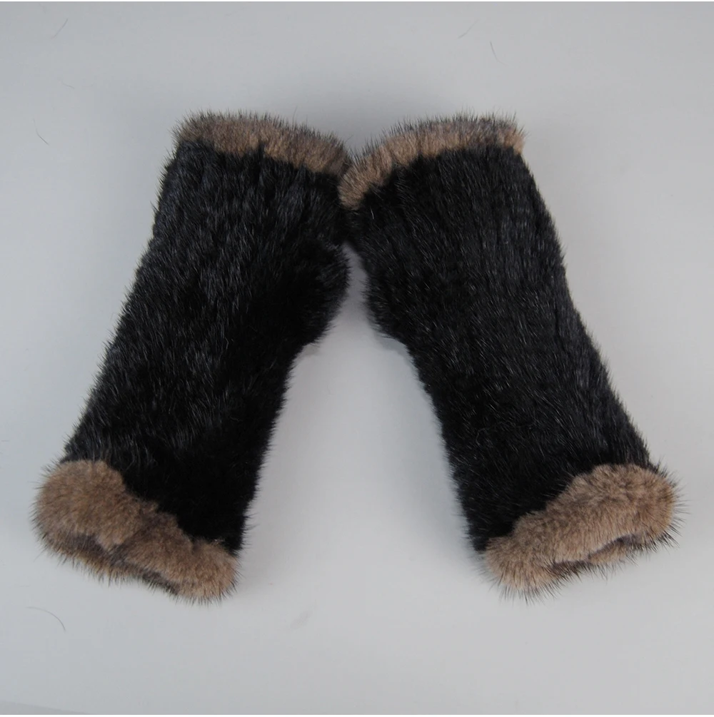 Lady Winter Real Mink Fur Gloves Hand Knitted Real Mink Fur Fingerless Gloves Women Warm Strong Elastic Real Mink Fur Mittens