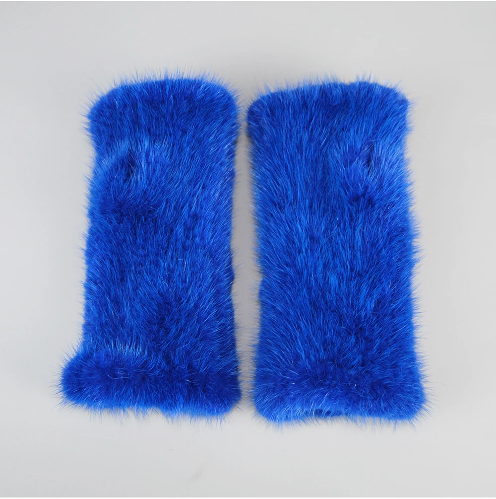 Lady Winter Real Mink Fur Gloves Hand Knitted Real Mink Fur Fingerless Gloves Women Warm Strong Elastic Real Mink Fur Mittens