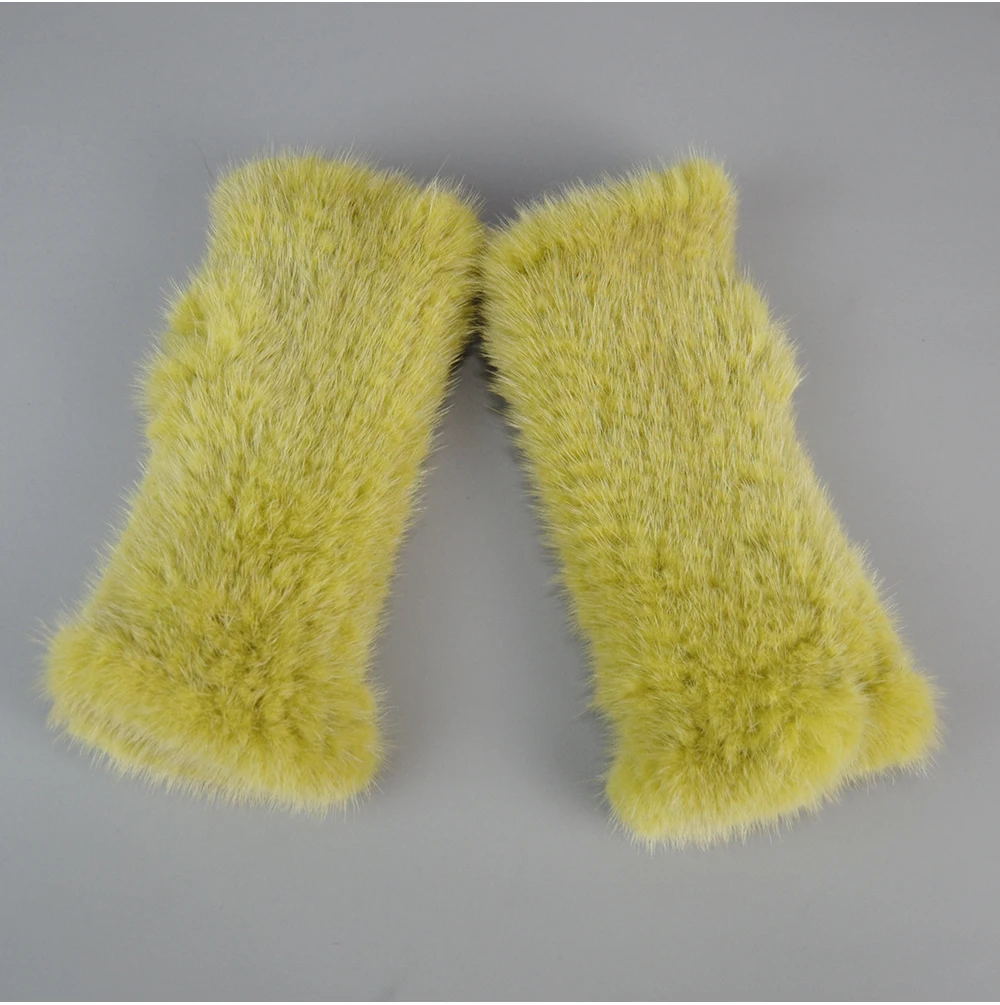 Lady Winter Real Mink Fur Gloves Hand Knitted Real Mink Fur Fingerless Gloves Women Warm Strong Elastic Real Mink Fur Mittens