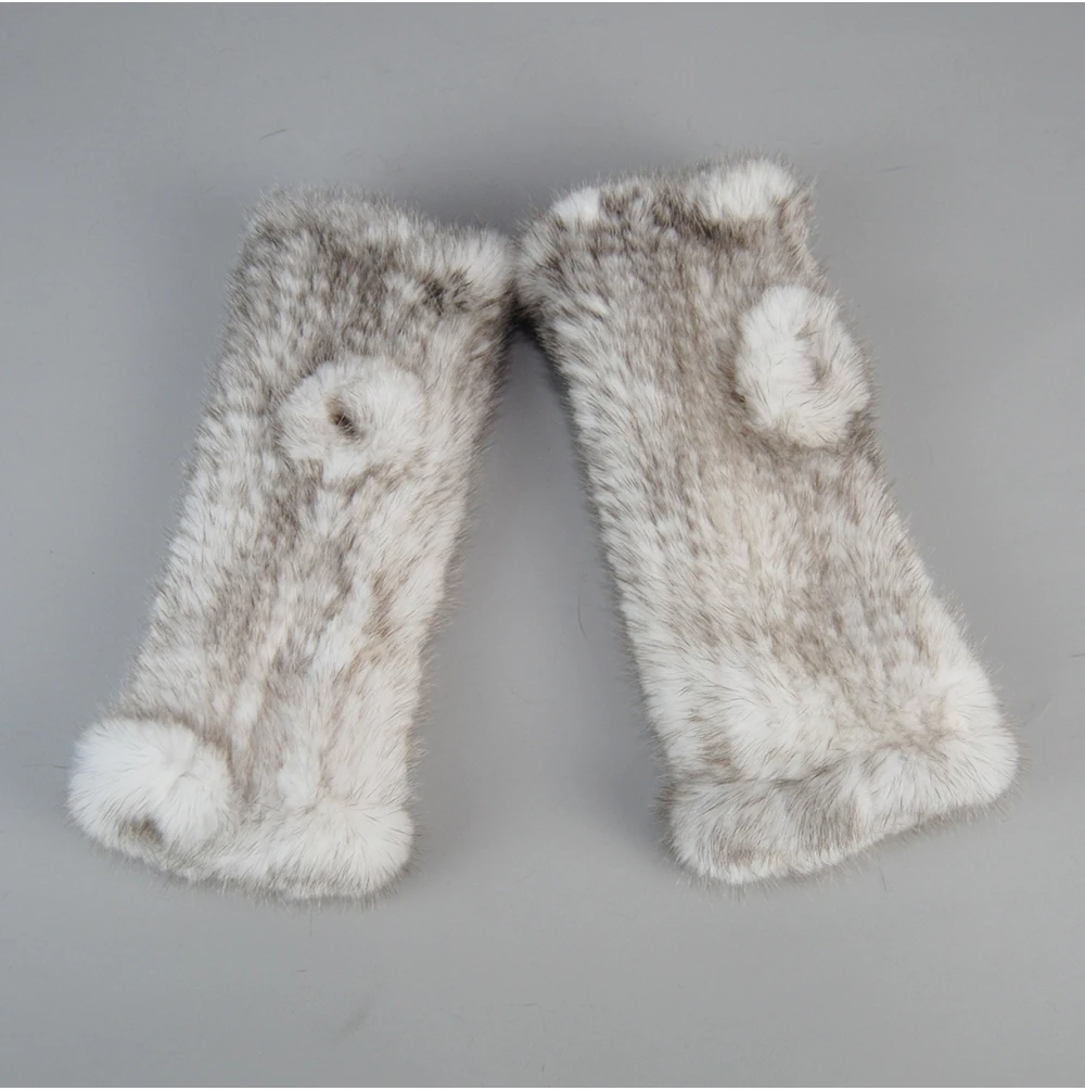 Lady Winter Real Mink Fur Gloves Hand Knitted Real Mink Fur Fingerless Gloves Women Warm Strong Elastic Real Mink Fur Mittens