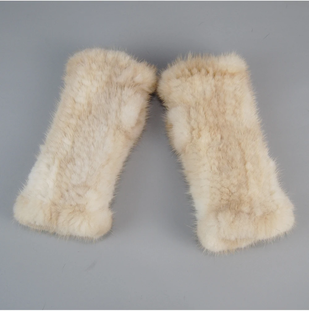 Lady Winter Real Mink Fur Gloves Hand Knitted Real Mink Fur Fingerless Gloves Women Warm Strong Elastic Real Mink Fur Mittens