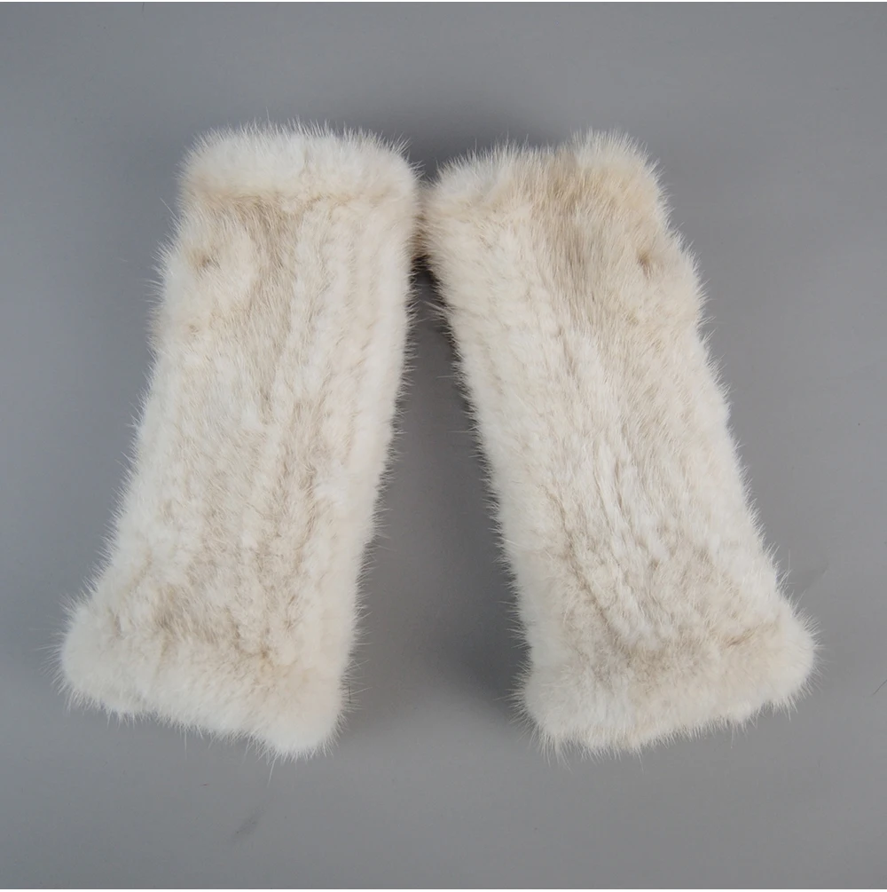 Lady Winter Real Mink Fur Gloves Hand Knitted Real Mink Fur Fingerless Gloves Women Warm Strong Elastic Real Mink Fur Mittens