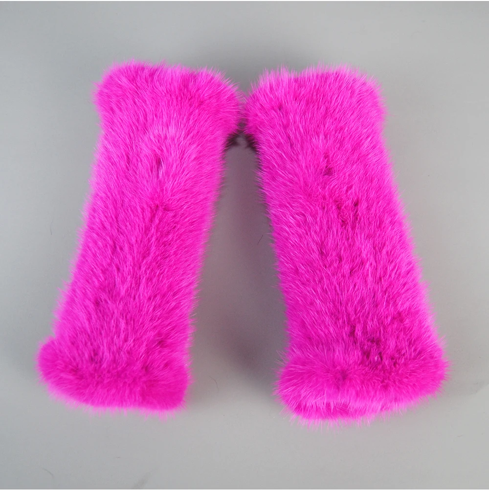 Lady Winter Real Mink Fur Gloves Hand Knitted Real Mink Fur Fingerless Gloves Women Warm Strong Elastic Real Mink Fur Mittens