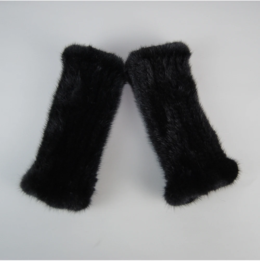 Lady Winter Real Mink Fur Gloves Hand Knitted Real Mink Fur Fingerless Gloves Women Warm Strong Elastic Real Mink Fur Mittens