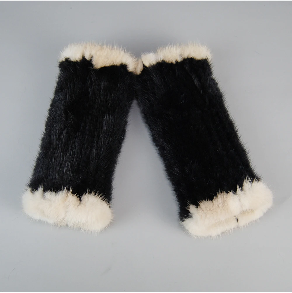 Lady Winter Real Mink Fur Gloves Hand Knitted Real Mink Fur Fingerless Gloves Women Warm Strong Elastic Real Mink Fur Mittens